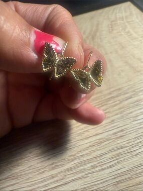 Gold Butterfly Dangle Earrings for Women 10k gold